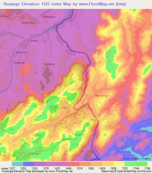 Rusange,Burundi Elevation Map