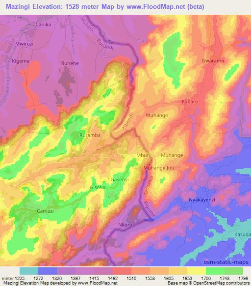 Mazingi,Burundi Elevation Map