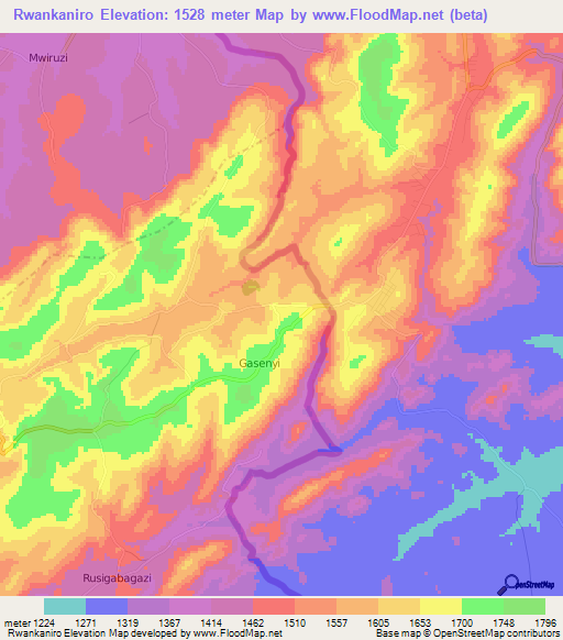 Rwankaniro,Burundi Elevation Map