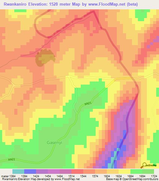 Rwankaniro,Burundi Elevation Map