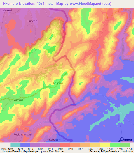 Nkomero,Burundi Elevation Map