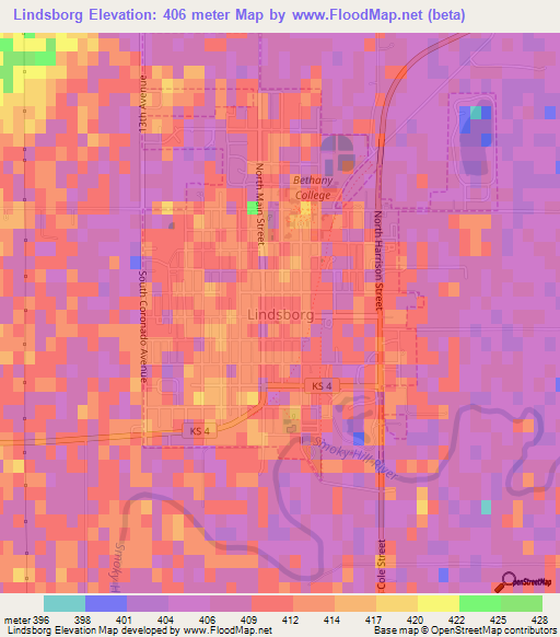 Lindsborg,US Elevation Map