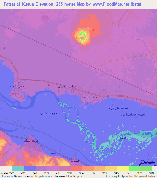 Fatsat al Kusun,Syria Elevation Map