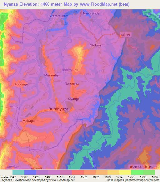 Nyanza,Burundi Elevation Map