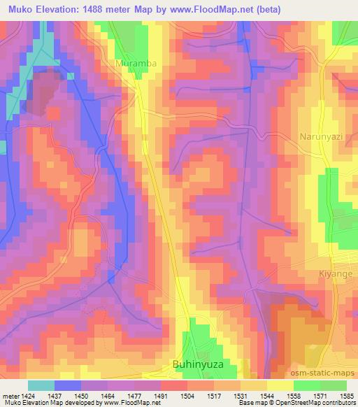 Muko,Burundi Elevation Map