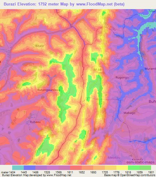 Burazi,Burundi Elevation Map