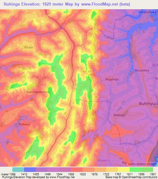 Ruhinga,Burundi Elevation Map