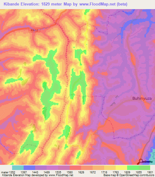 Kibande,Burundi Elevation Map