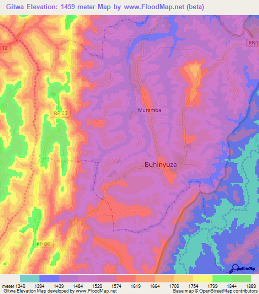 Gitwa,Burundi Elevation Map