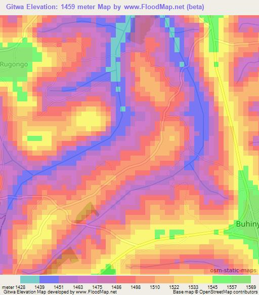 Gitwa,Burundi Elevation Map