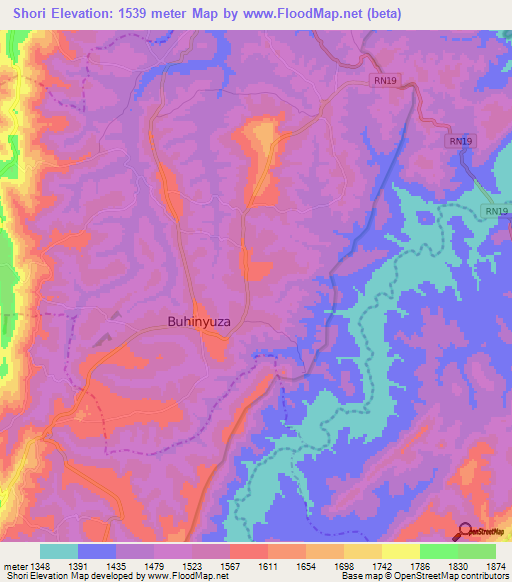 Shori,Burundi Elevation Map