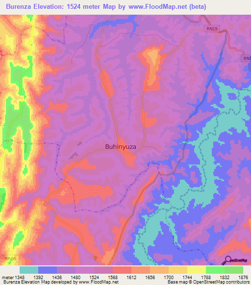 Burenza,Burundi Elevation Map