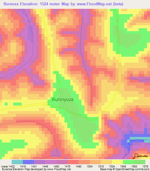 Burenza,Burundi Elevation Map