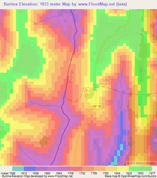 Burima,Burundi Elevation Map
