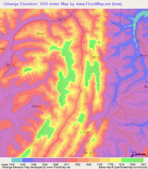 Gihanga,Burundi Elevation Map
