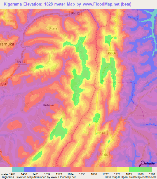 Kigarama,Burundi Elevation Map