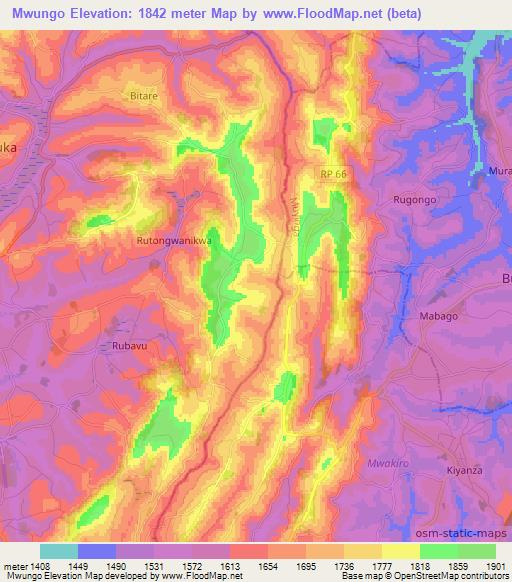 Mwungo,Burundi Elevation Map