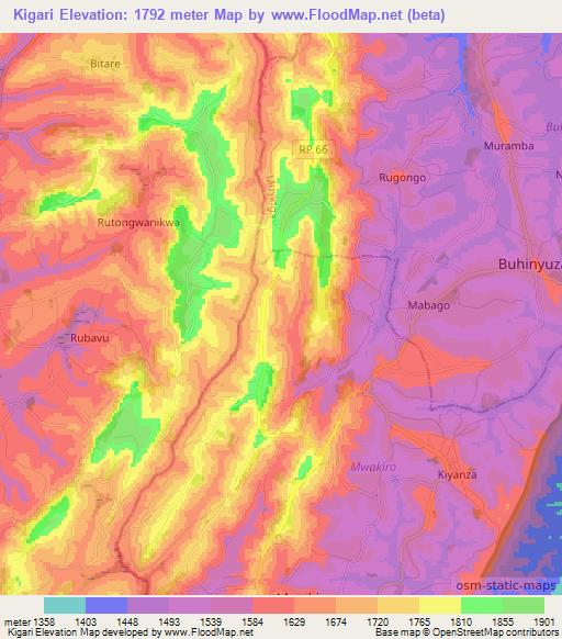 Kigari,Burundi Elevation Map