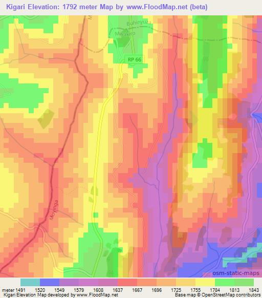 Kigari,Burundi Elevation Map