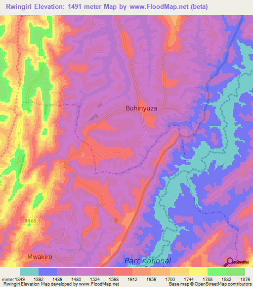 Rwingiri,Burundi Elevation Map