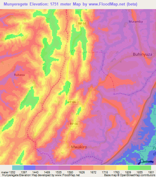 Munyeregete,Burundi Elevation Map