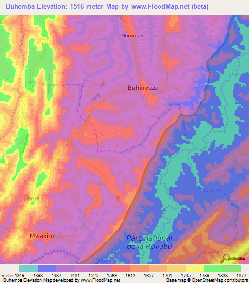 Buhemba,Burundi Elevation Map