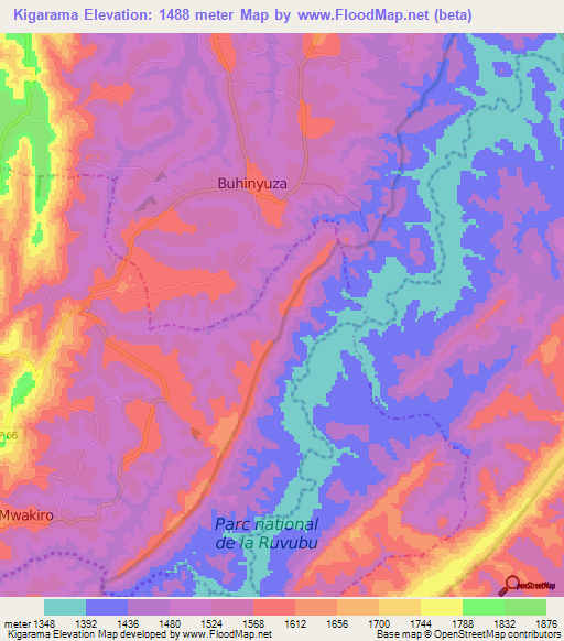 Kigarama,Burundi Elevation Map