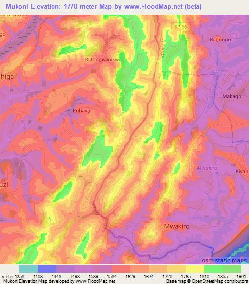 Mukoni,Burundi Elevation Map
