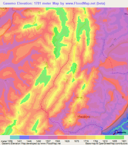 Gasemo,Burundi Elevation Map