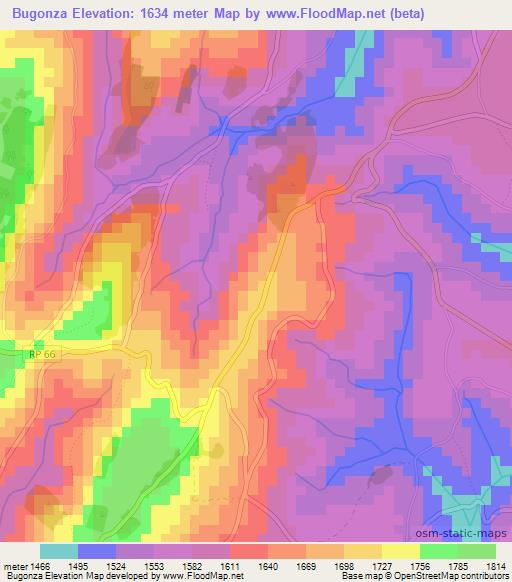 Bugonza,Burundi Elevation Map