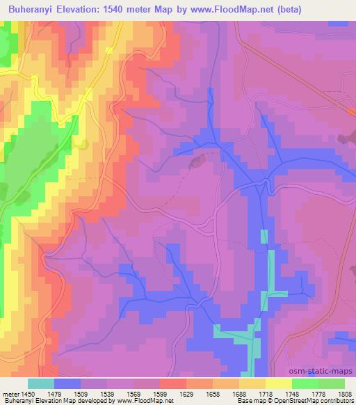 Buheranyi,Burundi Elevation Map