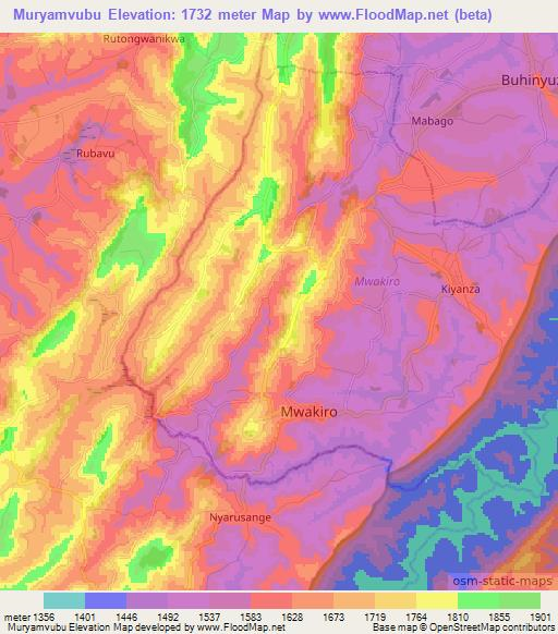 Muryamvubu,Burundi Elevation Map