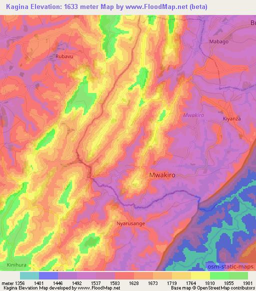 Kagina,Burundi Elevation Map