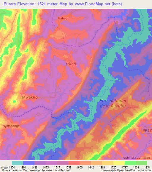 Burara,Burundi Elevation Map