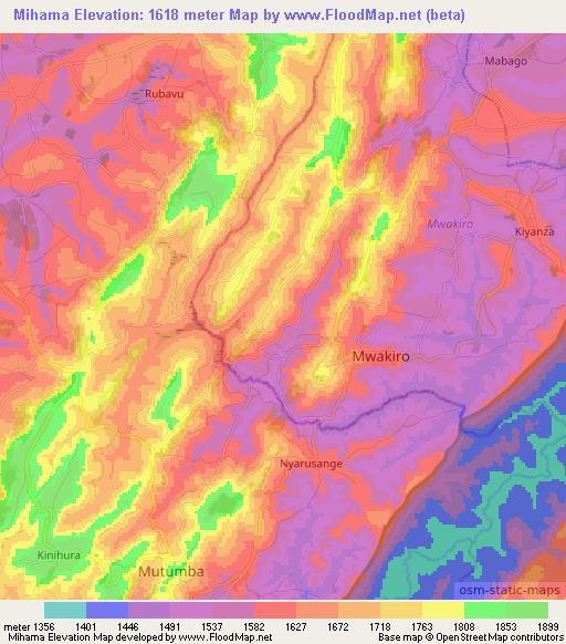 Mihama,Burundi Elevation Map