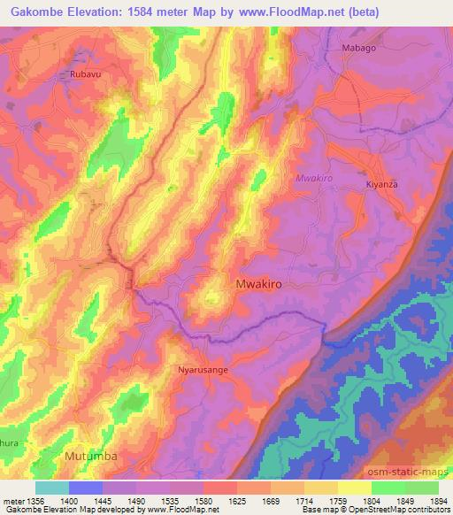 Gakombe,Burundi Elevation Map