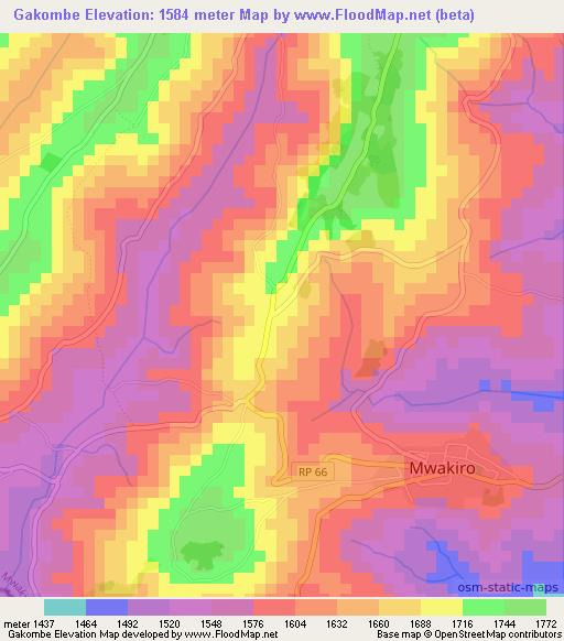 Gakombe,Burundi Elevation Map