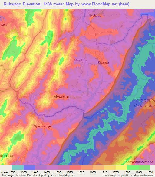Ruhwago,Burundi Elevation Map