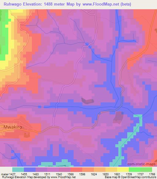 Ruhwago,Burundi Elevation Map
