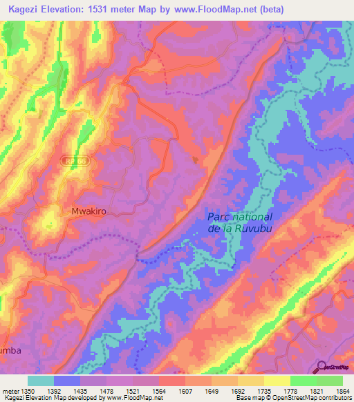 Kagezi,Burundi Elevation Map
