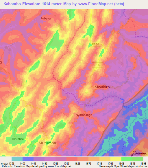 Kabombo,Burundi Elevation Map