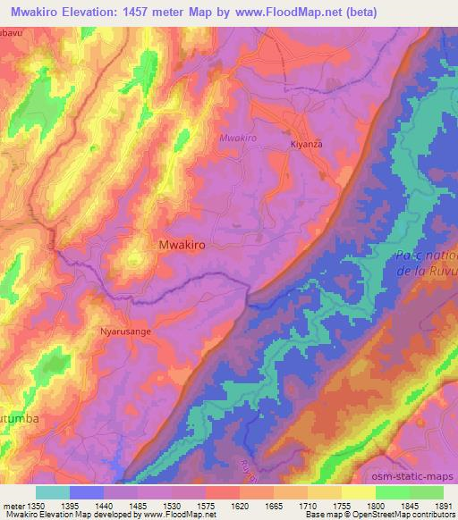 Mwakiro,Burundi Elevation Map