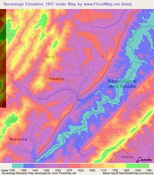 Bucarenga,Burundi Elevation Map