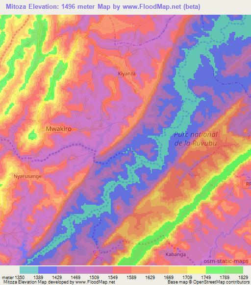 Mitoza,Burundi Elevation Map