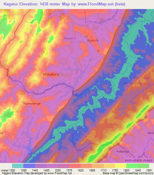 Kagano,Burundi Elevation Map