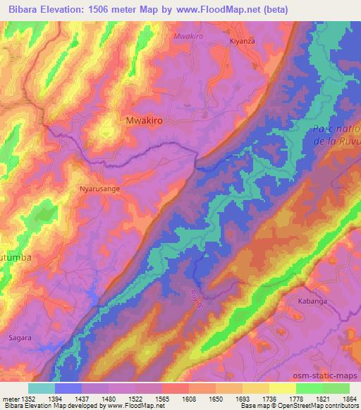Bibara,Burundi Elevation Map