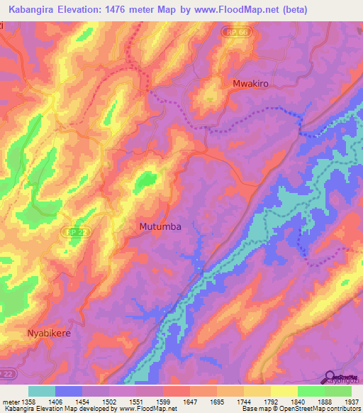 Kabangira,Burundi Elevation Map