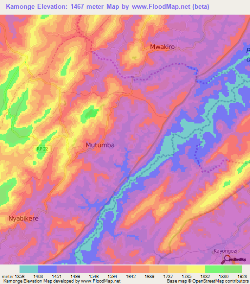 Kamonge,Burundi Elevation Map