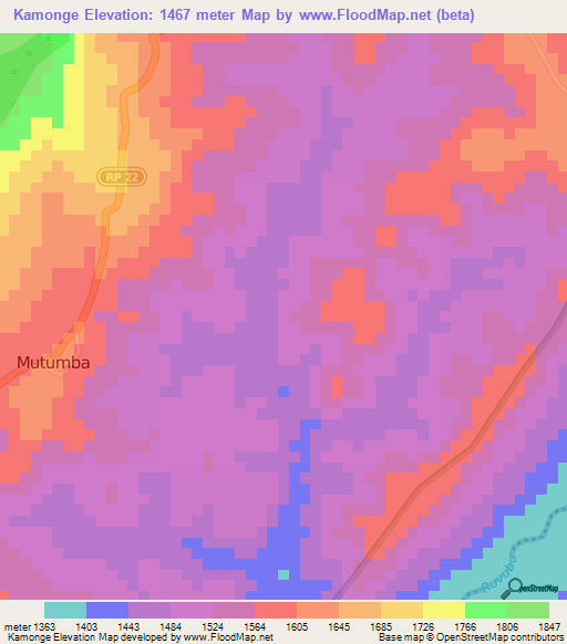 Kamonge,Burundi Elevation Map