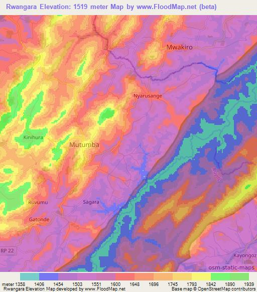 Rwangara,Burundi Elevation Map